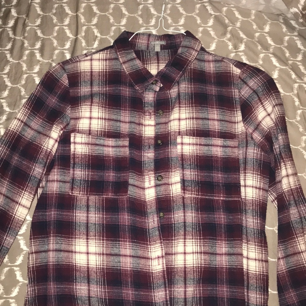 plaid purple button up shirt